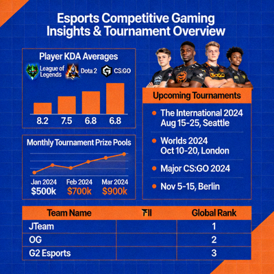 Esports competitive gaming data and tournament information display